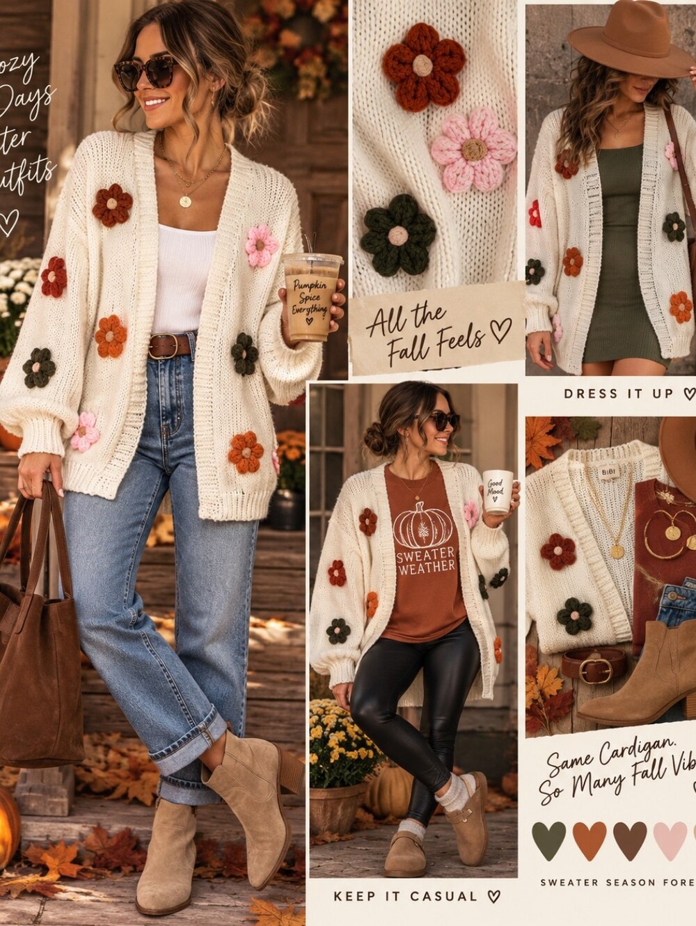 BiBi Cream 3D Crochet Floral Appliqué Open Front Cardigan XL